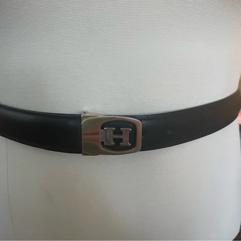 Gold Brass H Monogram Belt Brown Leather Unisex Mens Womens Size 42 Large